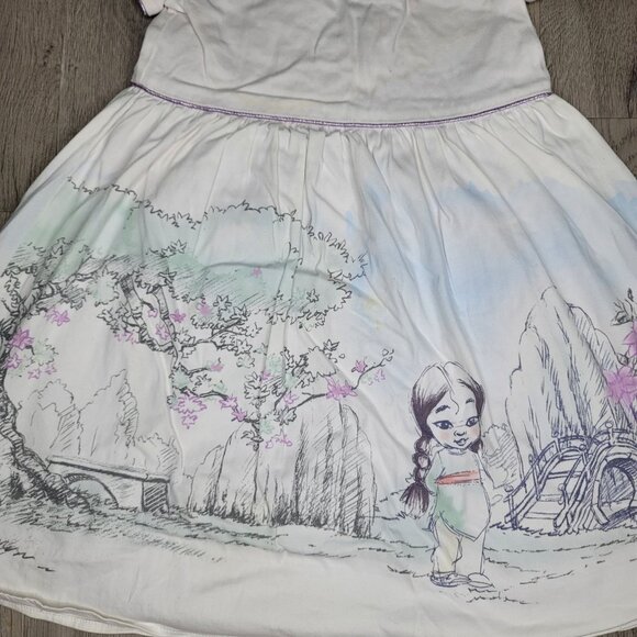 Disney Store Girls' Dress animalted Mulan Print dress Buttons sz 5/6 some stains - Picture 3 of 12